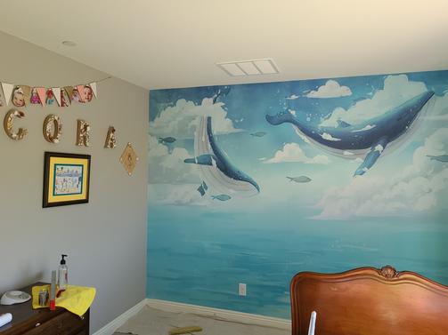 Nursery Whales Ocean Mural Fish Las Vegas Installation