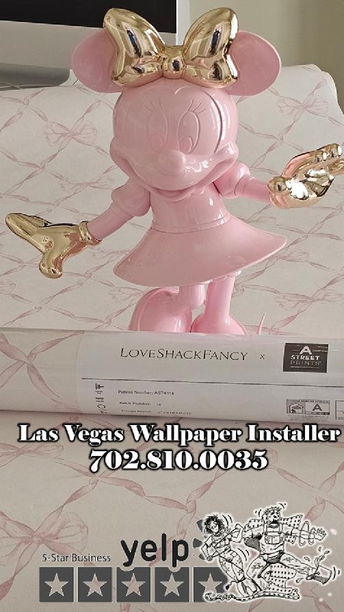 Las Vegas Turnberry Place Guest Bathroom Pink Bows Minnie Mouse Wallpaper Installation 2024